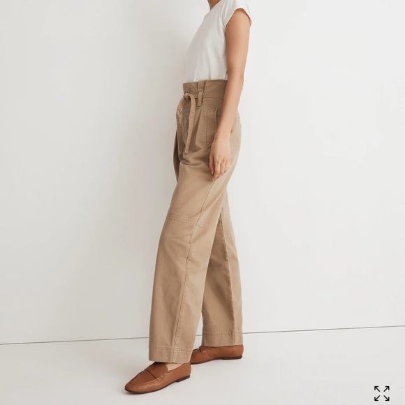 NWT MADEWELL Paperbag Trench Trousers in (Re)generative Chino Color Khaki Sz 12 - Picture 2 of 11